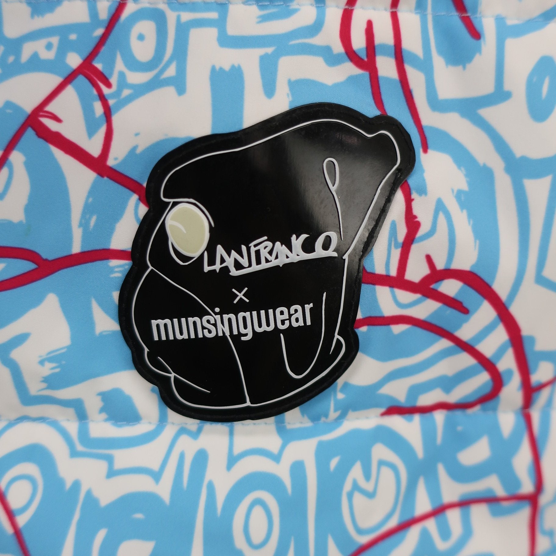 Munsingwear(マンシングウェア) ダウンベスト 白水色総柄 メンズ L ラファエル・ランフランコ コラボ B