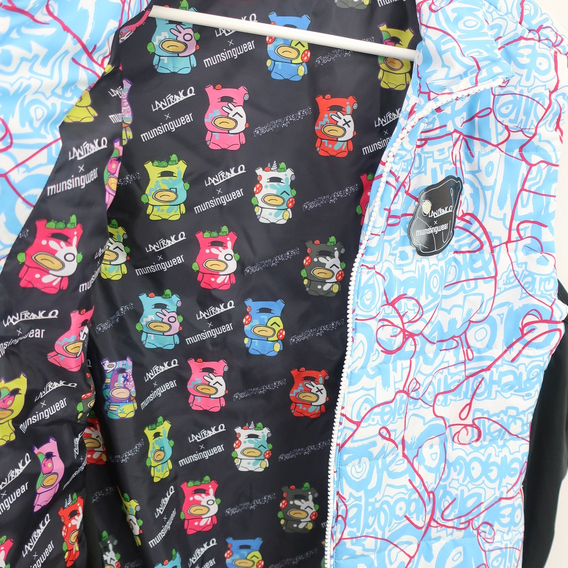 Munsingwear(マンシングウェア) ダウンベスト 白水色総柄 メンズ L ラファエル・ランフランコ コラボ B