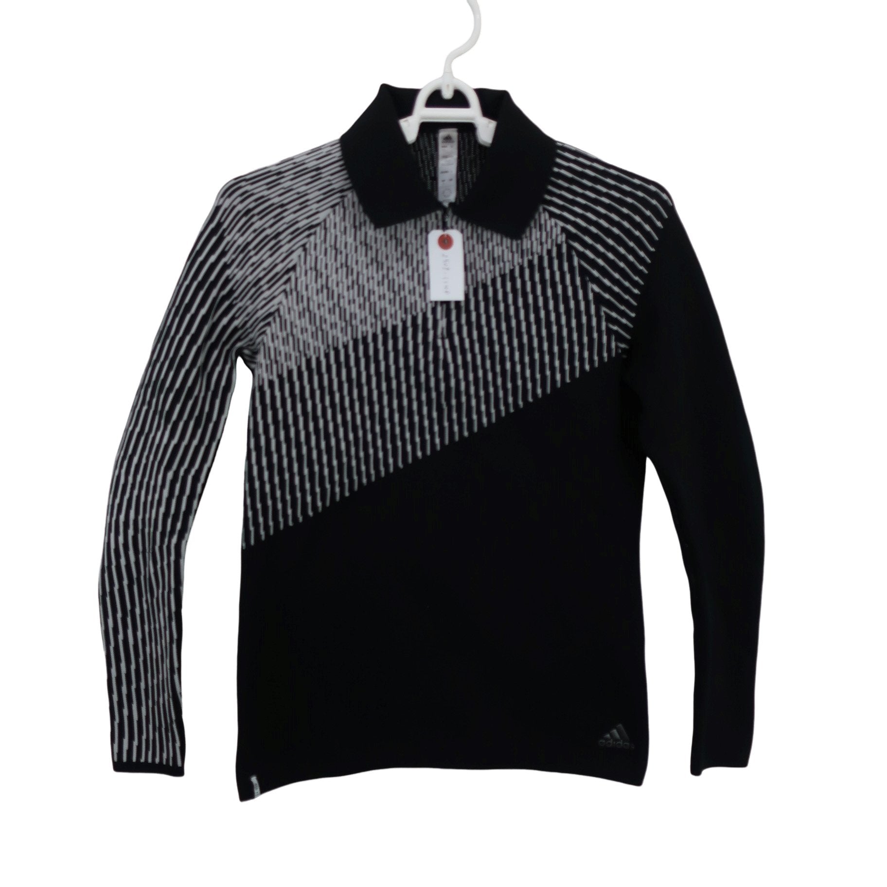 adidas(アディダス) ハーフジップポロシャツ 黒総柄 レディース M B
