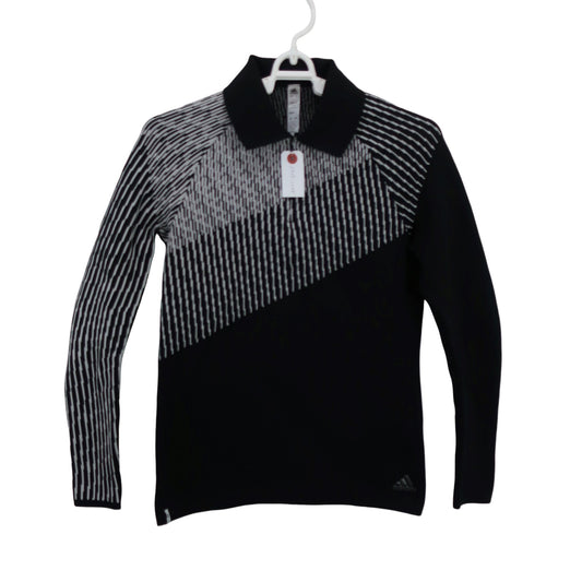 adidas(アディダス) ハーフジップポロシャツ 黒総柄 レディース M B