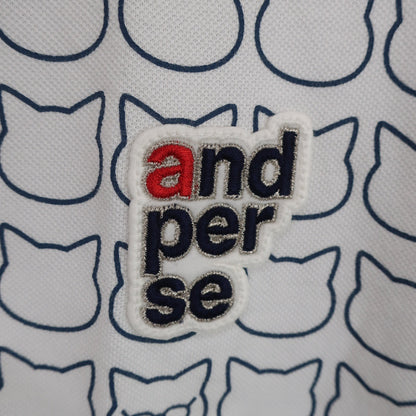 and per se(アンパスィ) ポロシャツ 白ネイビー総柄 レディース M A