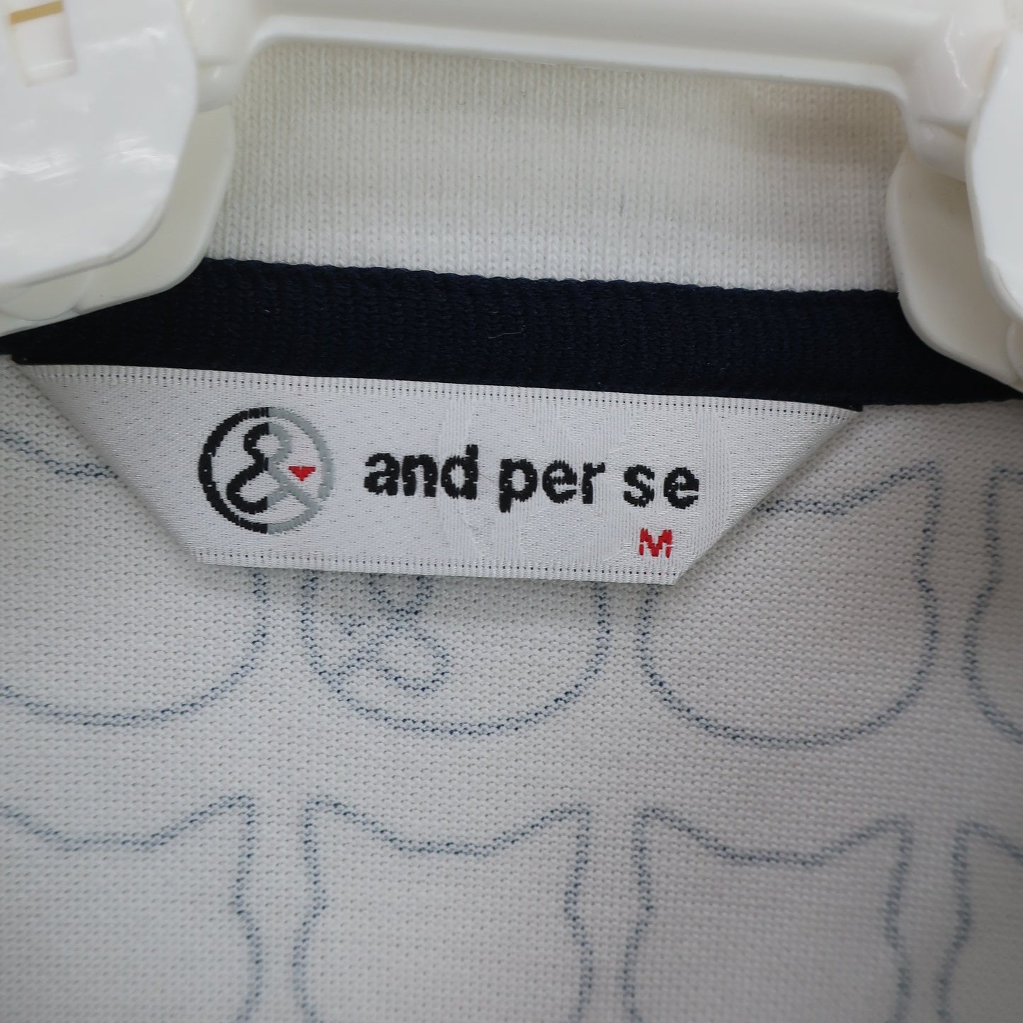 and per se(アンパスィ) ポロシャツ 白ネイビー総柄 レディース M A
