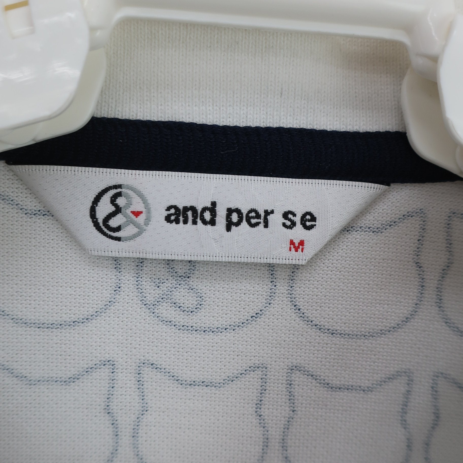 and per se(アンパスィ) ポロシャツ 白ネイビー総柄 レディース M A
