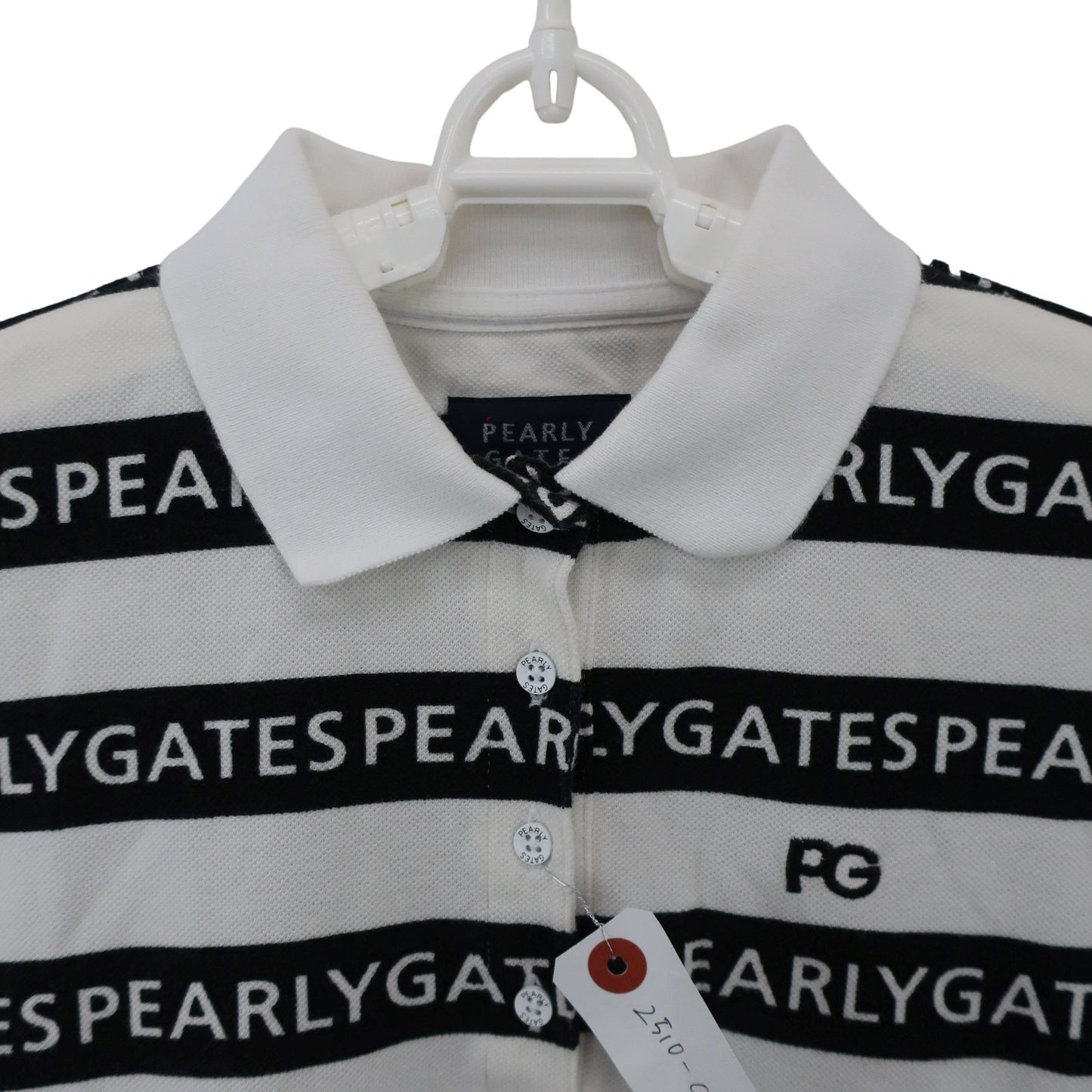 PEARLY GATES(パーリーゲイツ) ポロシャツ 白ネイビーロゴ文字柄 レディース 0 055-0260806 A