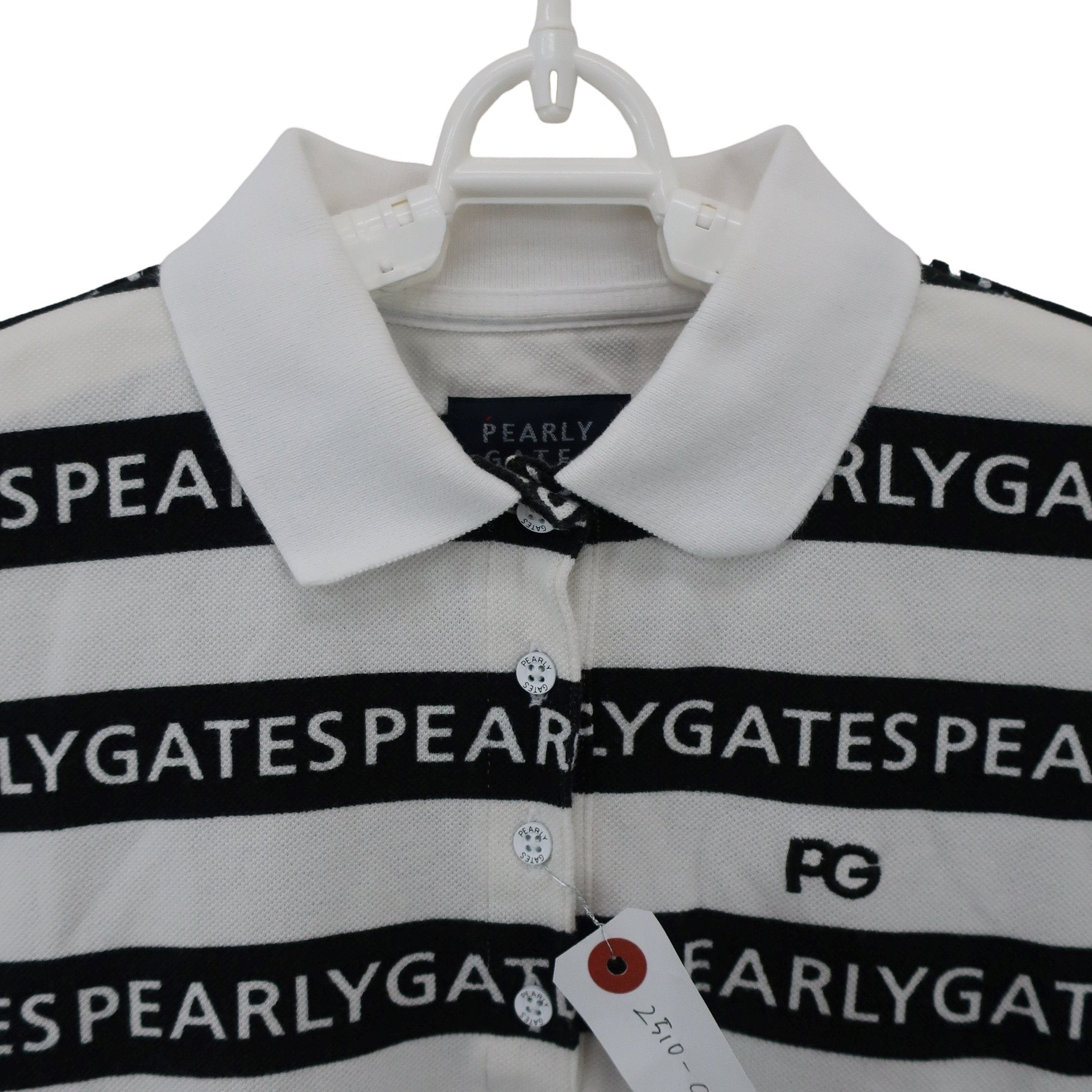 PEARLY GATES(パーリーゲイツ) ポロシャツ 白ネイビーロゴ文字柄 レディース 0 055-0260806 A