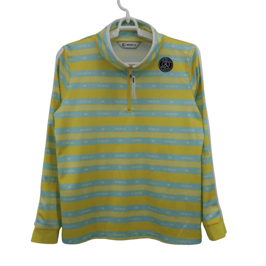 and per se(アンパスィ) 長袖ハーフジップシャツ 黄色水色ボーダー レディース M B