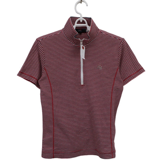 23区 SPORT(23区スポーツ) 半袖ハーフジップシャツ 白赤黒ボーダー レディース 1 B