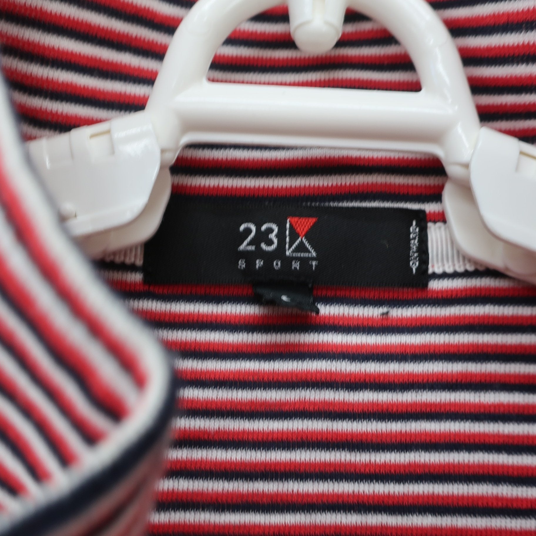 23区 SPORT(23区スポーツ) 半袖ハーフジップシャツ 白赤黒ボーダー レディース 1 B