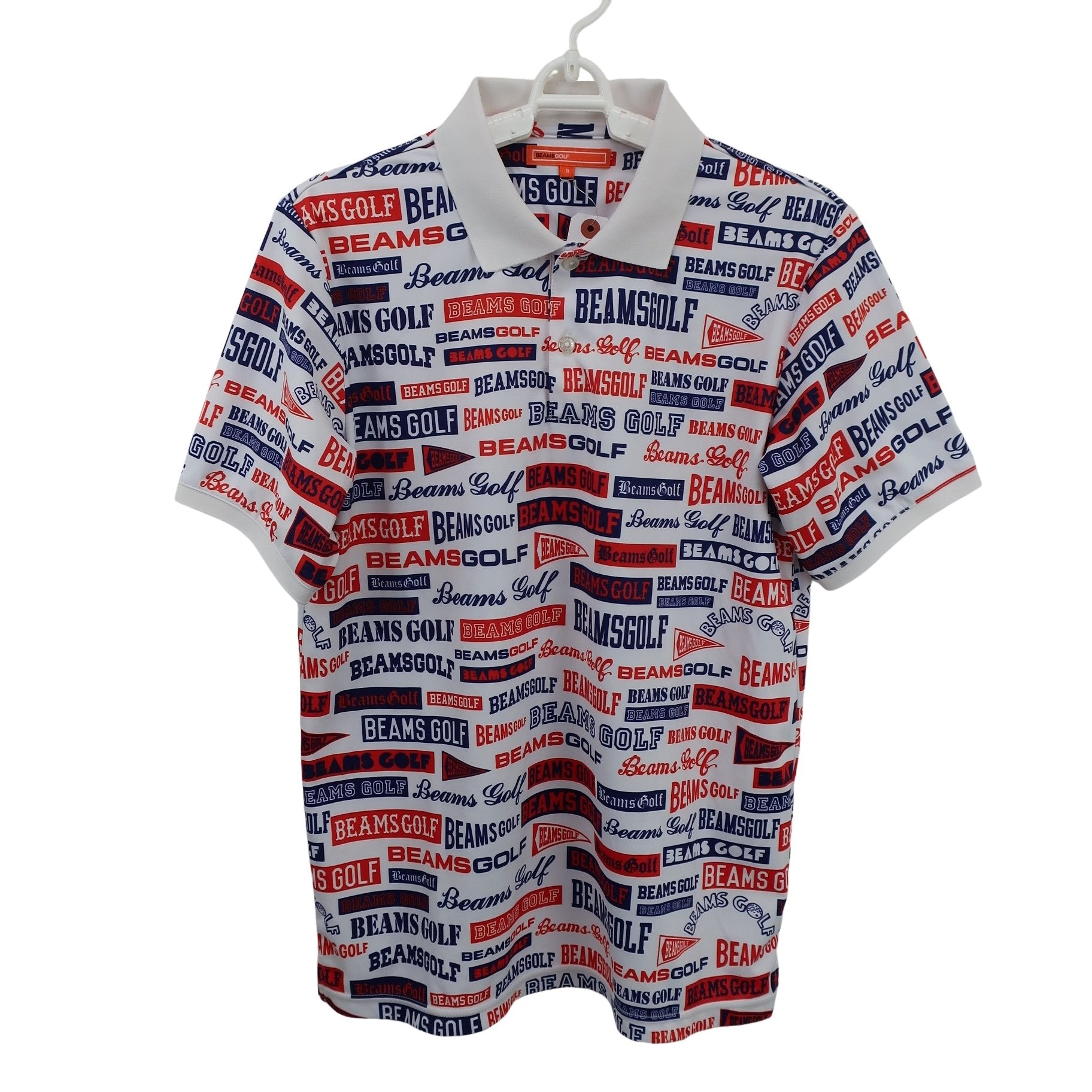 BEAMS GOLF(ビームスゴルフ) ポロシャツ 白ネイビー赤ロゴ柄 メンズ S S