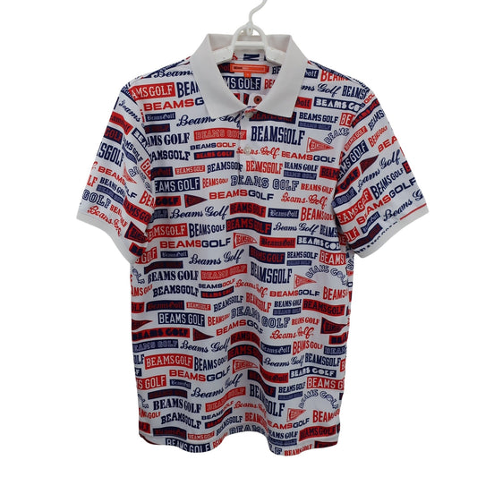 BEAMS GOLF(ビームスゴルフ) ポロシャツ 白ネイビー赤ロゴ柄 メンズ S S