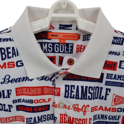 BEAMS GOLF(ビームスゴルフ) ポロシャツ 白ネイビー赤ロゴ柄 メンズ S S