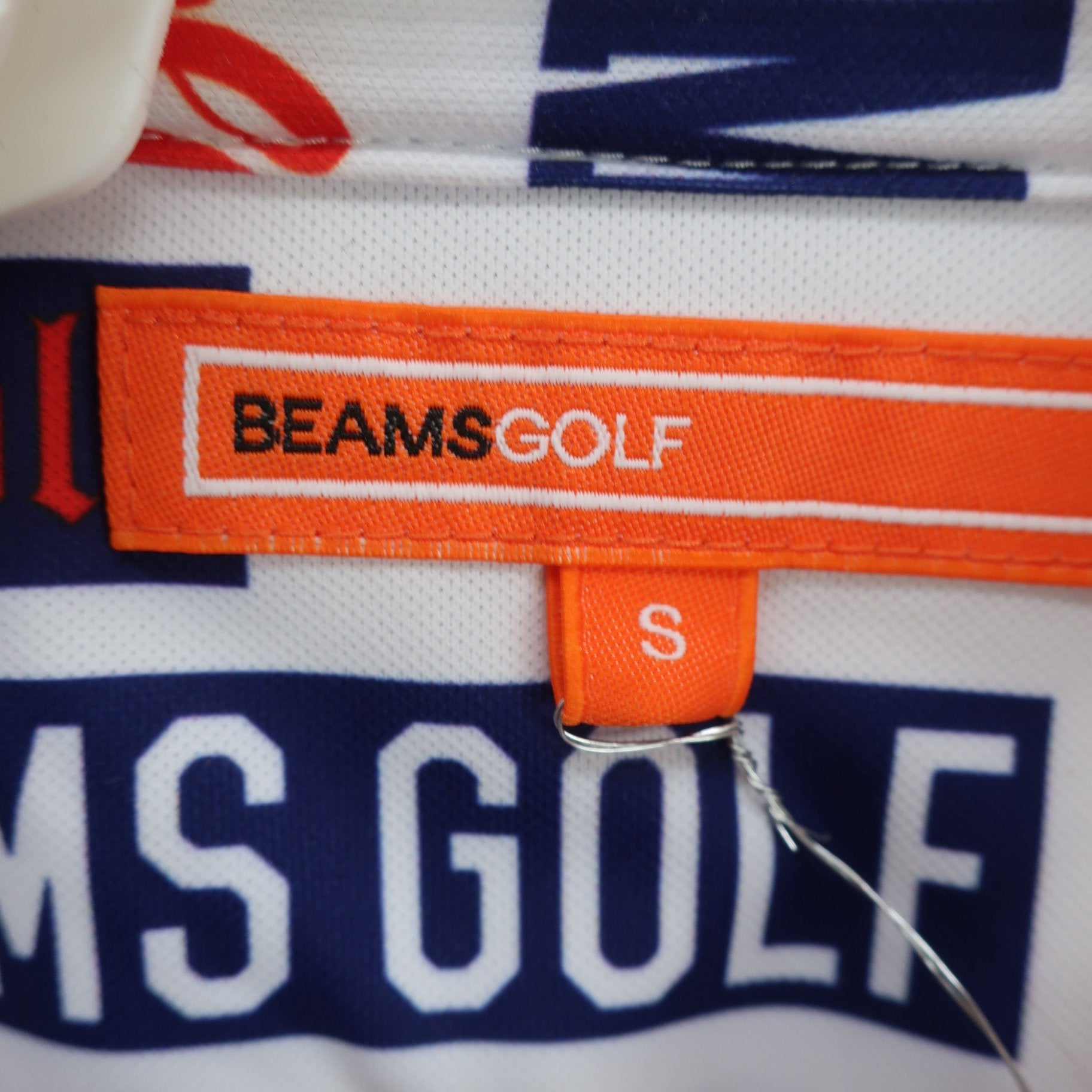 BEAMS GOLF(ビームスゴルフ) ポロシャツ 白ネイビー赤ロゴ柄 メンズ S S