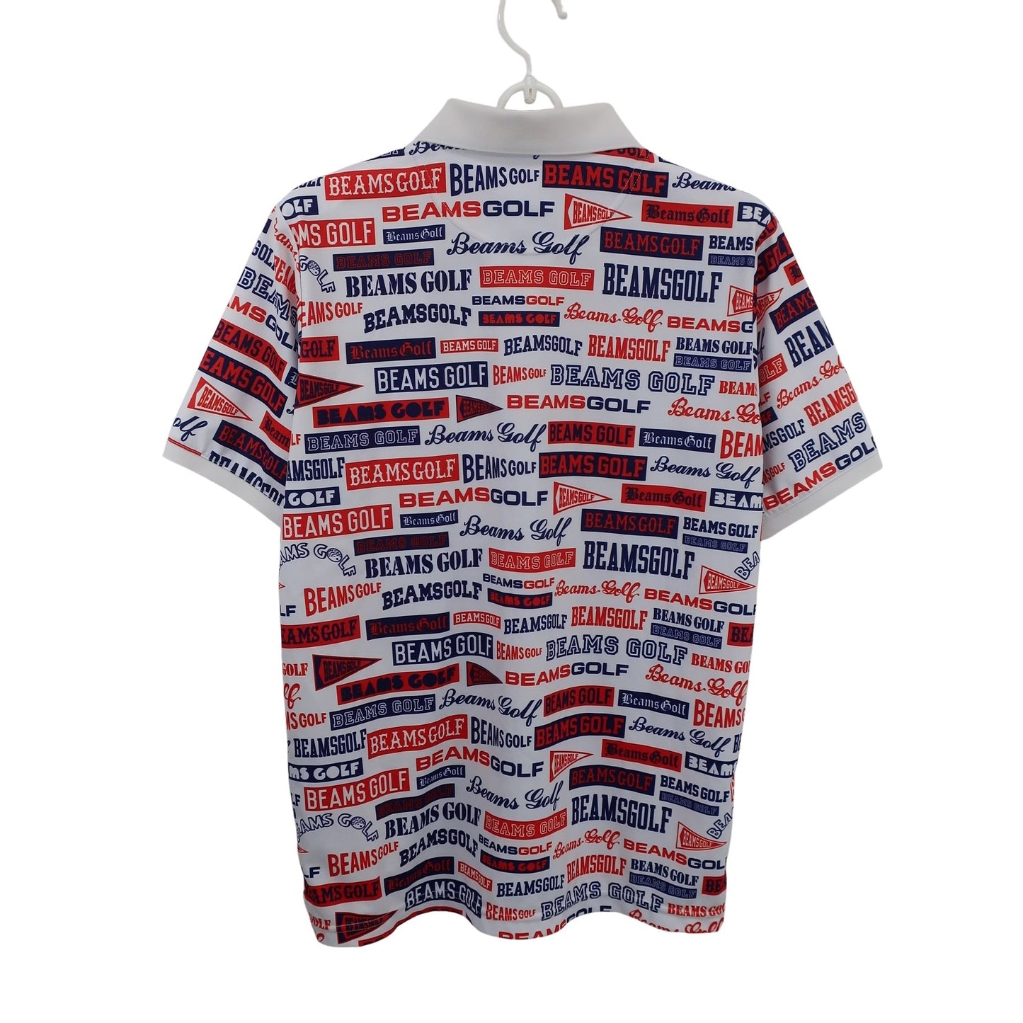 BEAMS GOLF(ビームスゴルフ) ポロシャツ 白ネイビー赤ロゴ柄 メンズ S S