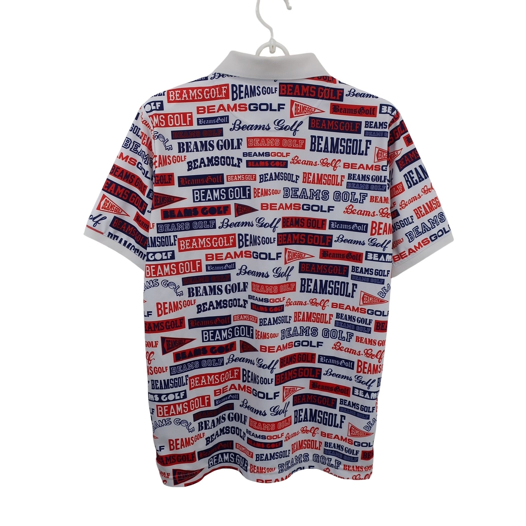 BEAMS GOLF(ビームスゴルフ) ポロシャツ 白ネイビー赤ロゴ柄 メンズ S S