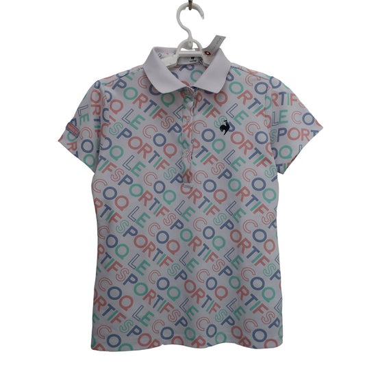 le coq sportif(ルコックスポルティフ) ポロシャツ 白パステルロゴ柄 レディース M A