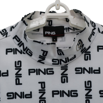 PING(ピン) 半袖モックネックシャツ 白黒ロゴ柄 メンズ L A
