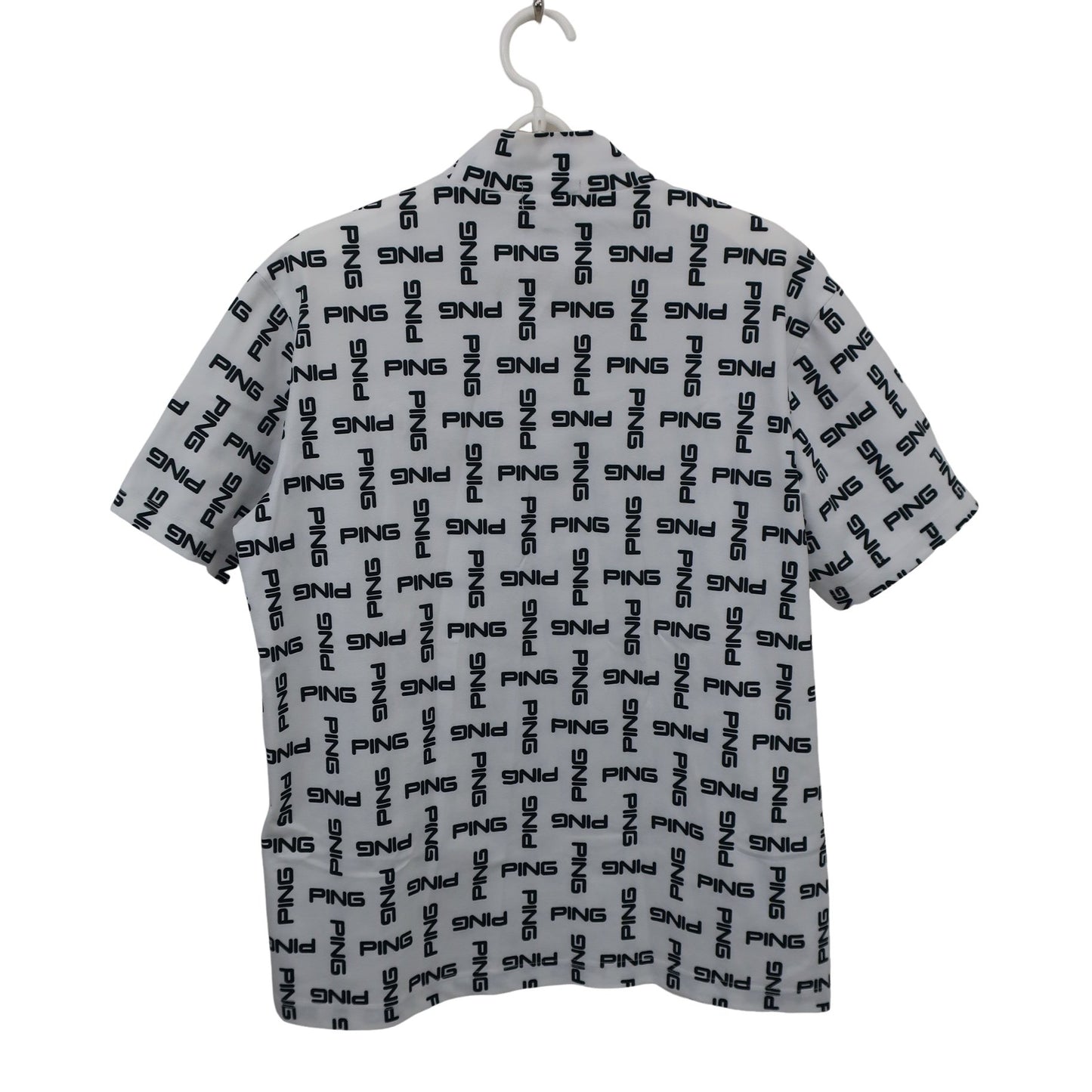 PING(ピン) 半袖モックネックシャツ 白黒ロゴ柄 メンズ L A