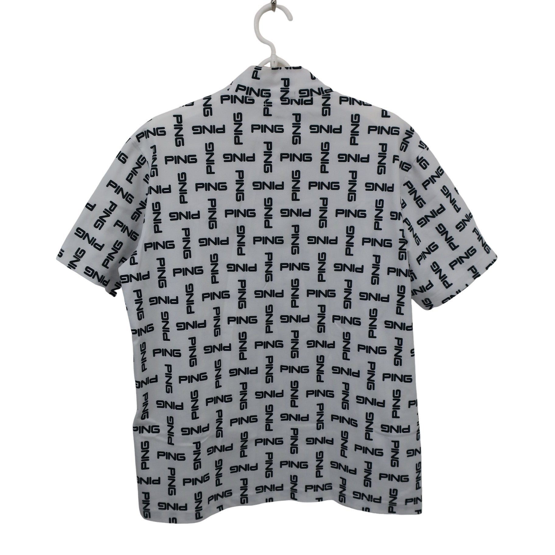 PING(ピン) 半袖モックネックシャツ 白黒ロゴ柄 メンズ L A