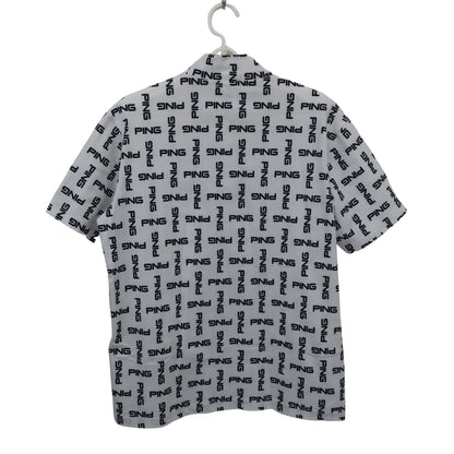 PING(ピン) 半袖モックネックシャツ 白黒ロゴ柄 メンズ L A