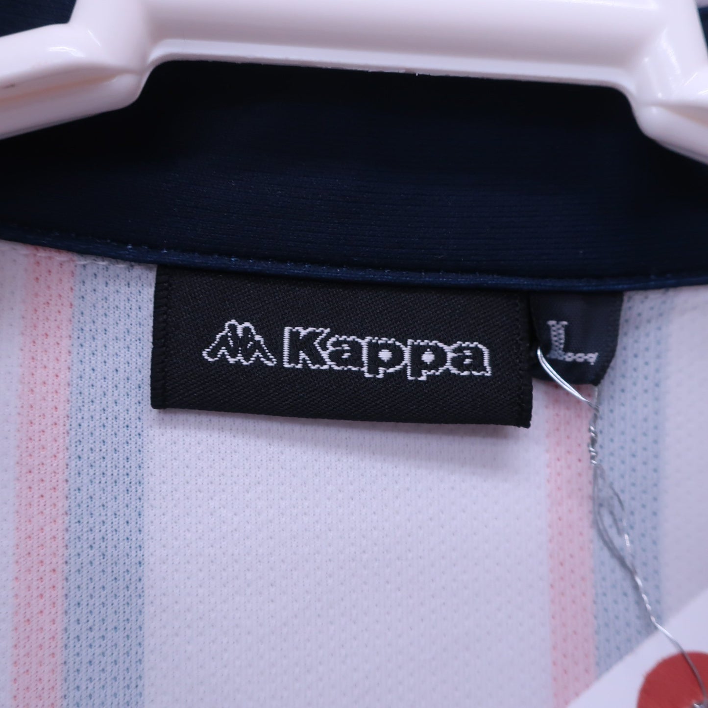 Kappa(カッパ) ポロシャツ 白青赤ストライプ メンズ L A