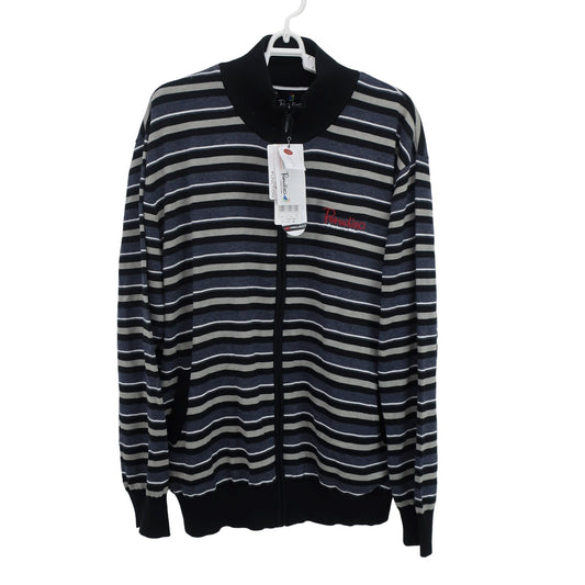 Paradiso(パラディーゾ) フルジップニットセーター 黒グレー系ボーダー メンズ 3L N