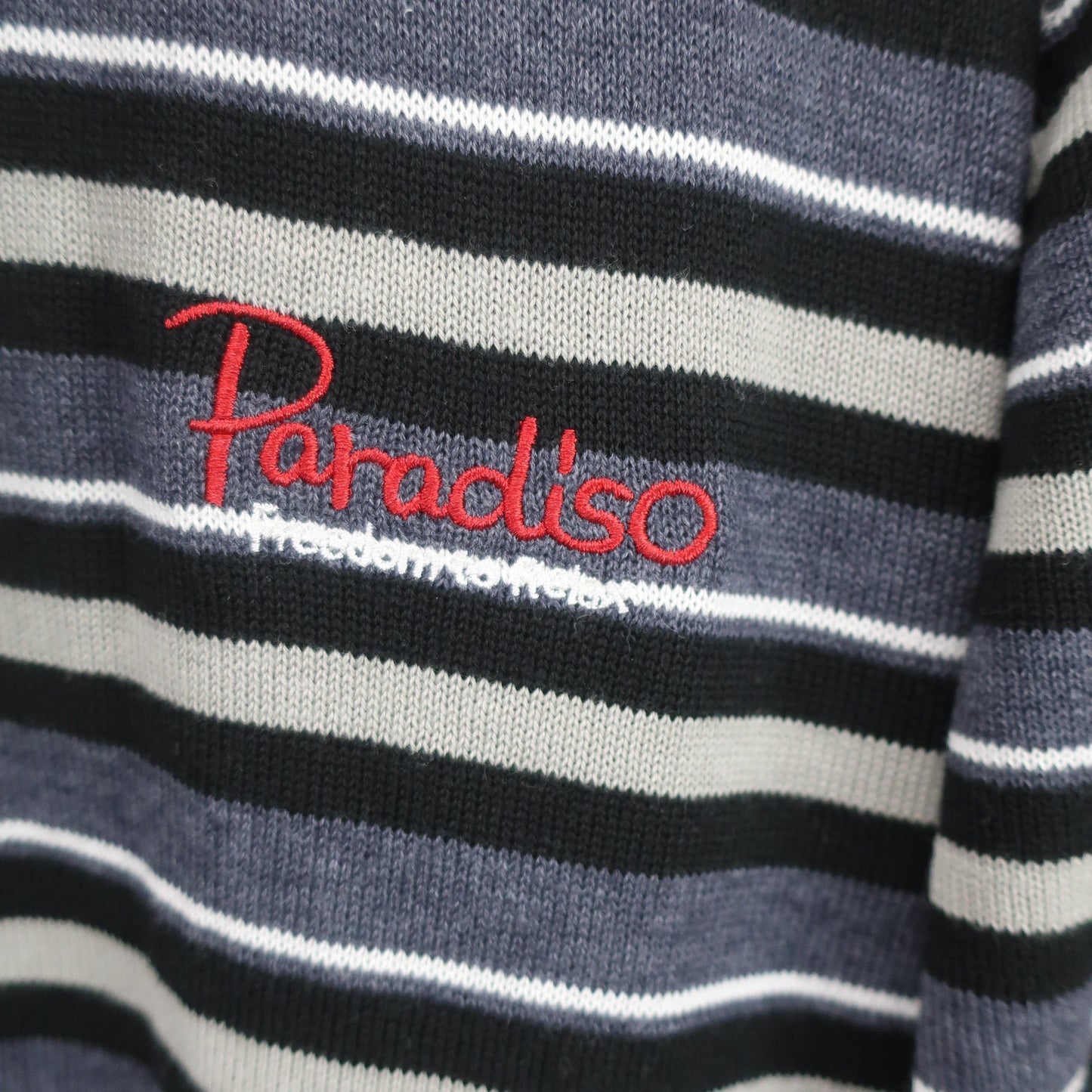 Paradiso(パラディーゾ) フルジップニットセーター 黒グレー系ボーダー メンズ 3L N