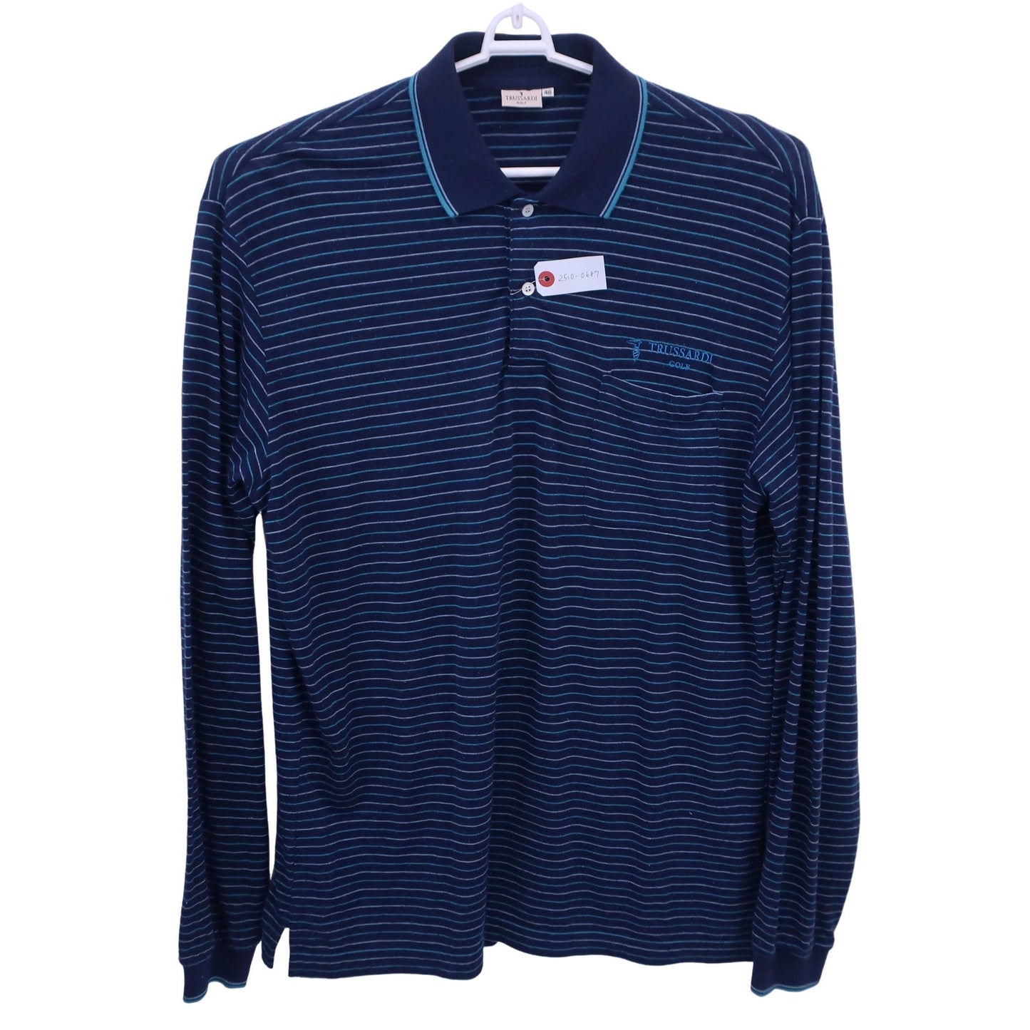 TRUSSARDI GOLF(トラサルディゴルフ) 長袖ポロシャツ ネイビーボーダー メンズ 48 B