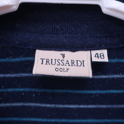 TRUSSARDI GOLF(トラサルディゴルフ) 長袖ポロシャツ ネイビーボーダー メンズ 48 B