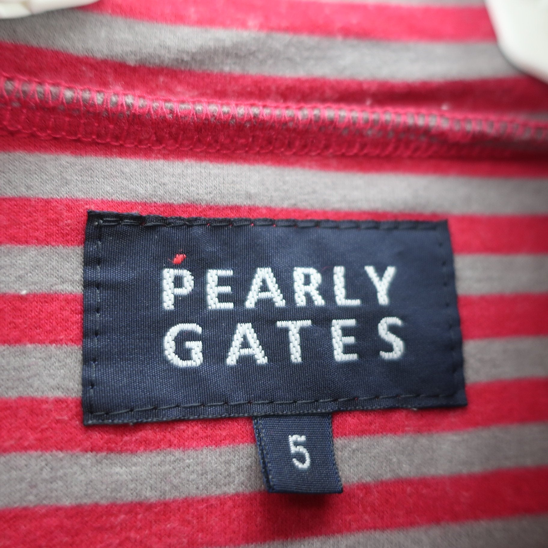 PEARLY GATES(パーリーゲイツ) 長袖ハーフジップシャツ グレーピンクボーダー メンズ 5 053-166001 B