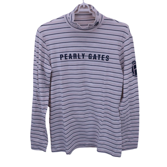 PEARLY GATES(パーリーゲイツ) ハイネックシャツ 白ベージュボーダー メンズ 5 053-166124 B