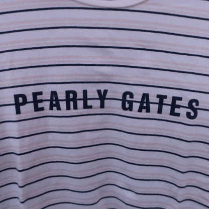 PEARLY GATES(パーリーゲイツ) ハイネックシャツ 白ベージュボーダー メンズ 5 053-166124 B