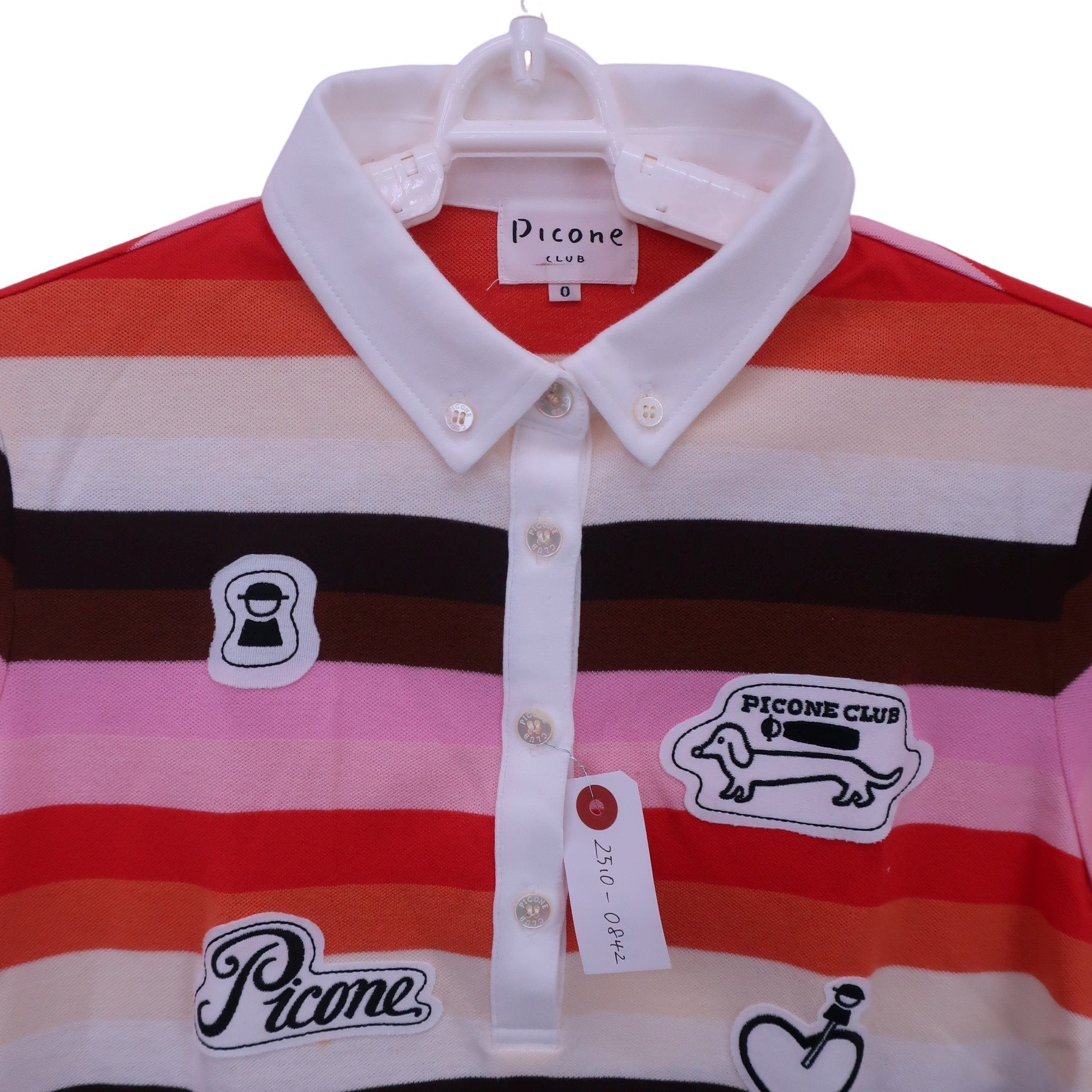 PICONE CLUB(ピコネクラブ) ポロシャツ 白カラフルボーダー レディース 0 A