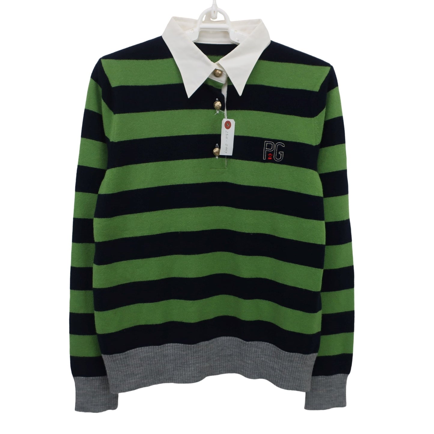 PICONE CLUB(ピコネクラブ) ニットシャツ グリーン ネイビーボーダー レディース 2 A