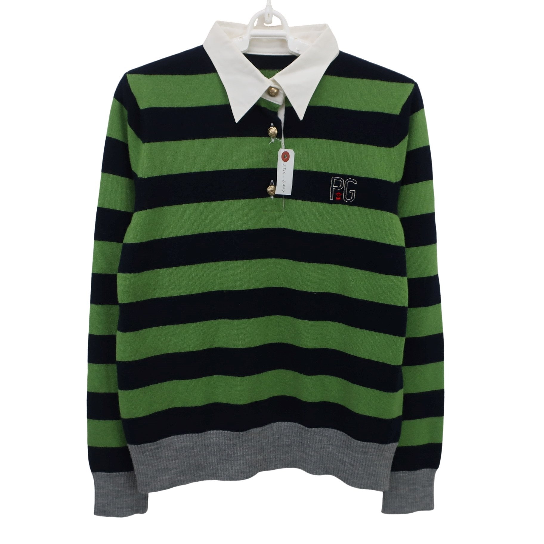 PICONE CLUB(ピコネクラブ) ニットシャツ グリーン ネイビーボーダー レディース 2 A