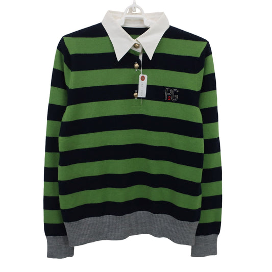 PICONE CLUB(ピコネクラブ) ニットシャツ グリーン ネイビーボーダー レディース 2 A