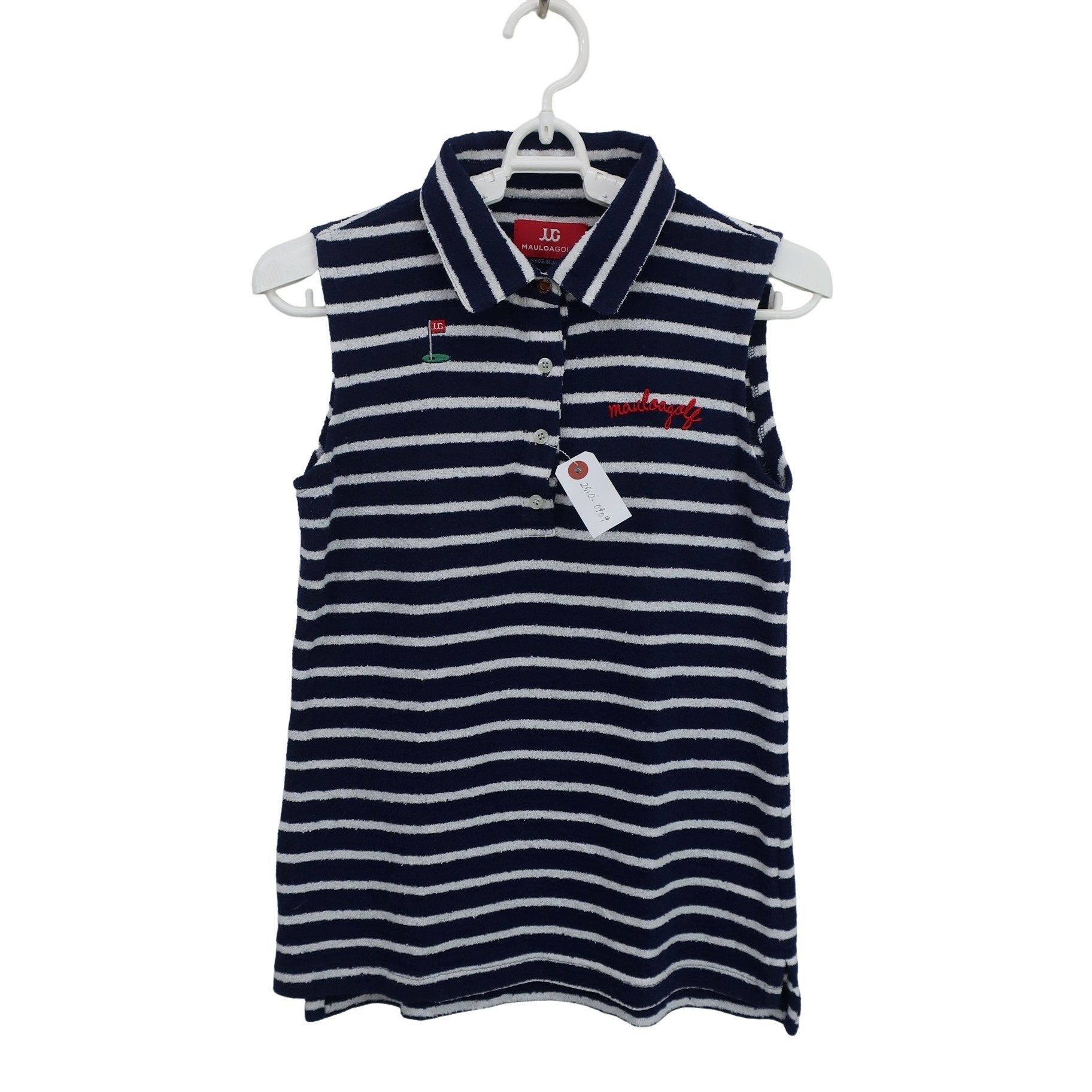 MAULOA GOLF(マウロアゴルフ) ノースリーブポロシャツ ネイビー白ボーダー レディース S B