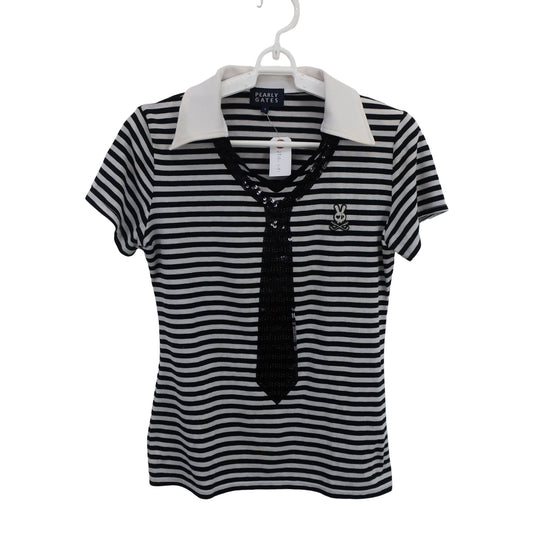 PEARLY GATES(パーリーゲイツ) ポロシャツ 白黒ボーダー レディース 1 055-160452 B