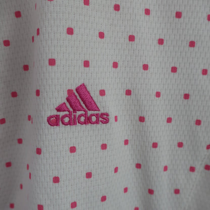 adidas(アディダス) 半袖ハーフジップシャツ 白ピンク水玉柄 レディース L/G A