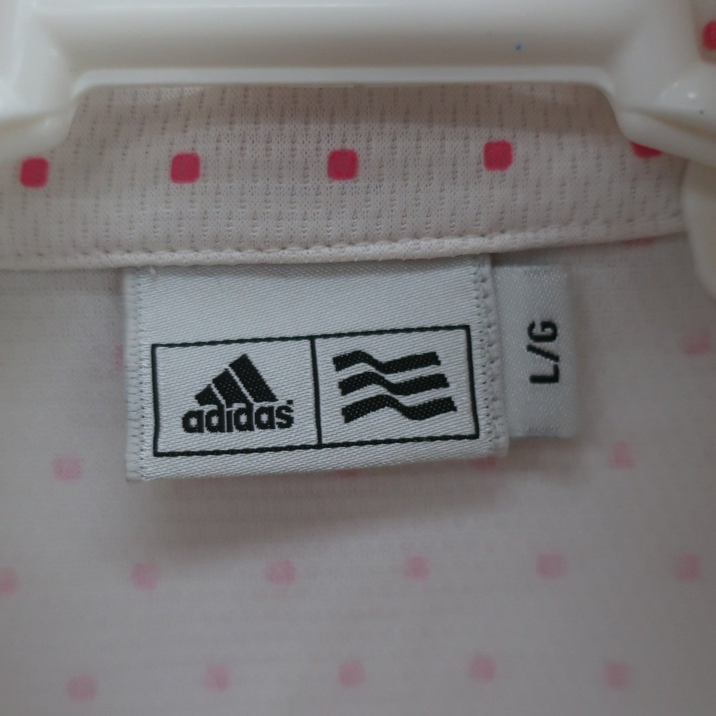 adidas(アディダス) 半袖ハーフジップシャツ 白ピンク水玉柄 レディース L/G A