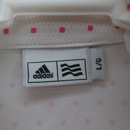 adidas(アディダス) 半袖ハーフジップシャツ 白ピンク水玉柄 レディース L/G A