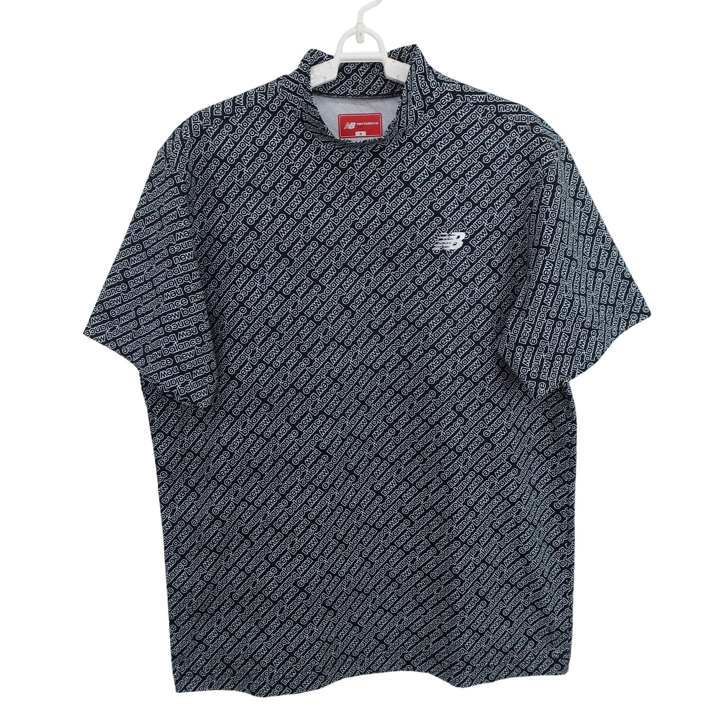 New Balance golf(ニューバランスゴルフ) 半袖モックネックシャツ 黒白ロゴ文字柄 メンズ 6 012-4266002 A