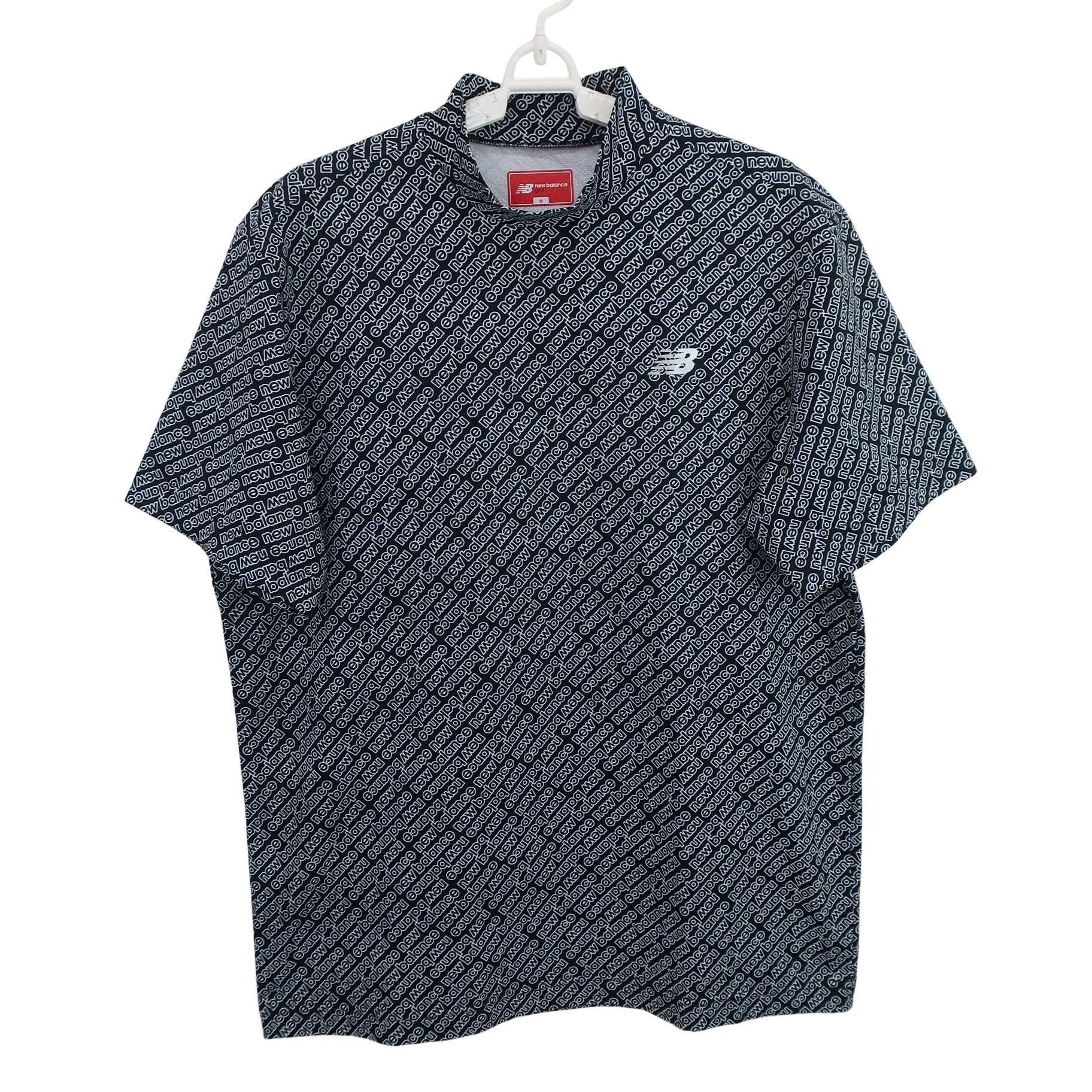 New Balance golf(ニューバランスゴルフ) 半袖モックネックシャツ 黒白ロゴ文字柄 メンズ 6 012-4266002 A