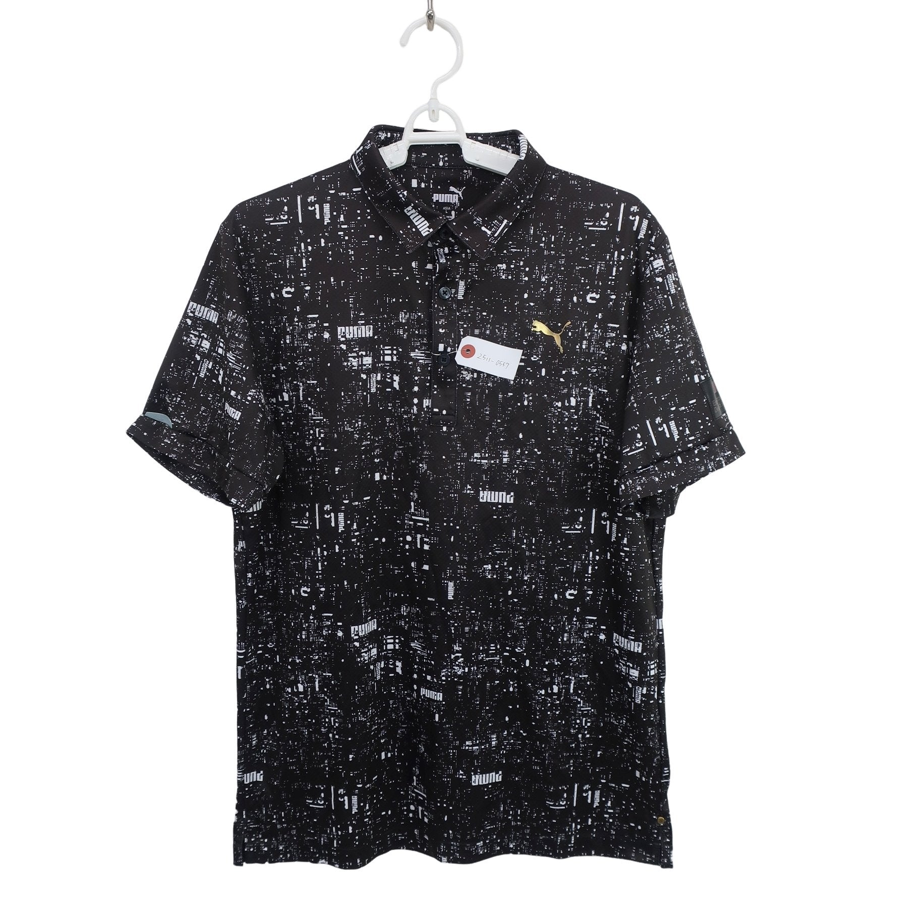 PUMA GOLF(プーマゴルフ) ポロシャツ 黒総柄 メンズ L A