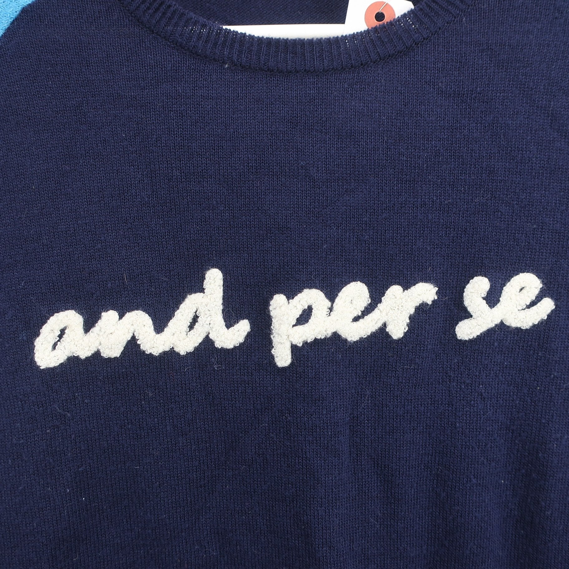 and per se(アンパスィ) 半袖ニットシャツ ネイビー水色 レディース M B