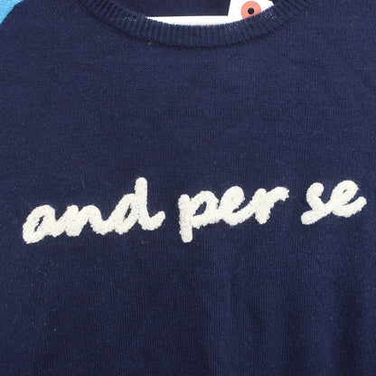 and per se(アンパスィ) 半袖ニットシャツ ネイビー水色 レディース M B