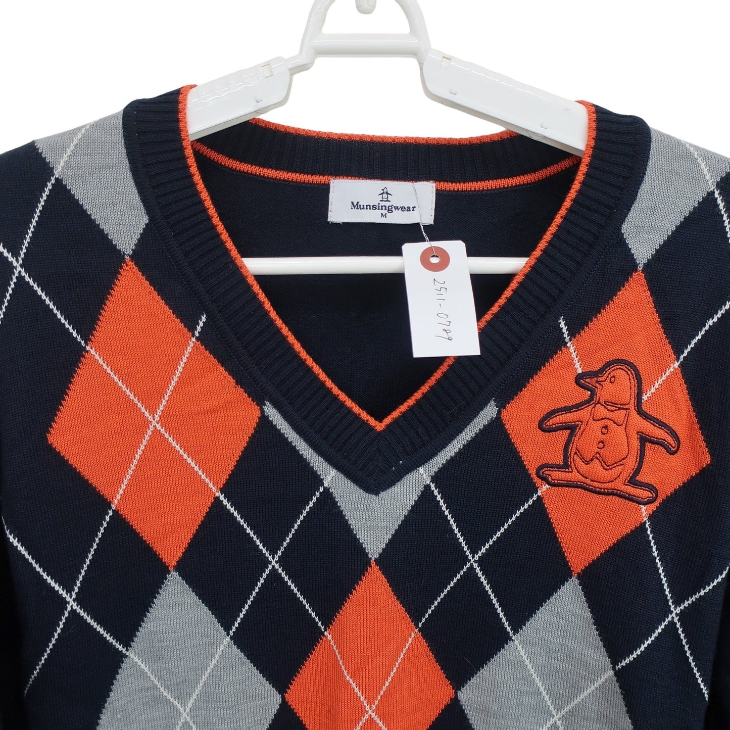 Munsingwear(マンシングウェア) セーター ネイビーオレンジアーガイル柄 レディース M B