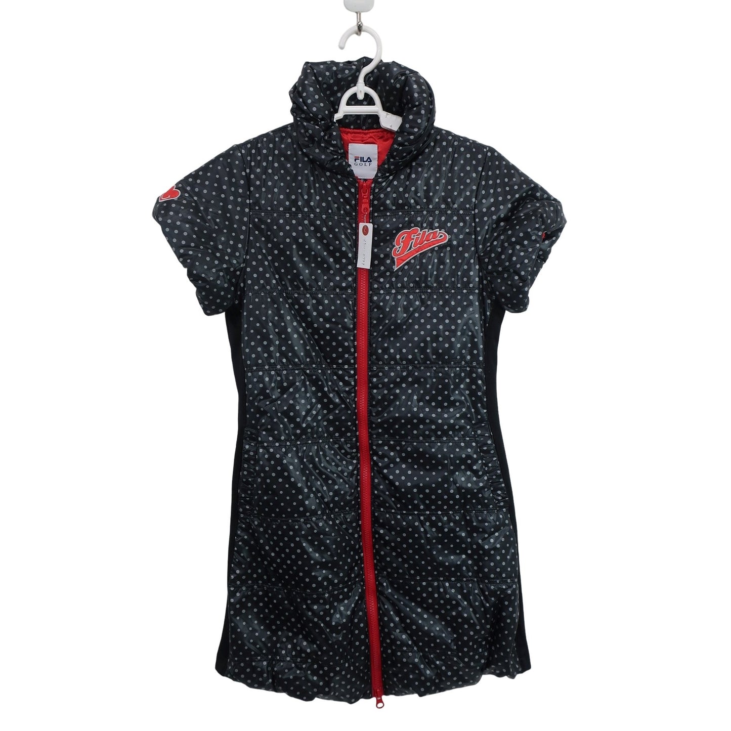 FILA GOLF(フィラゴルフ) 半袖ダウンワンピース 黒水玉柄 レディース M A