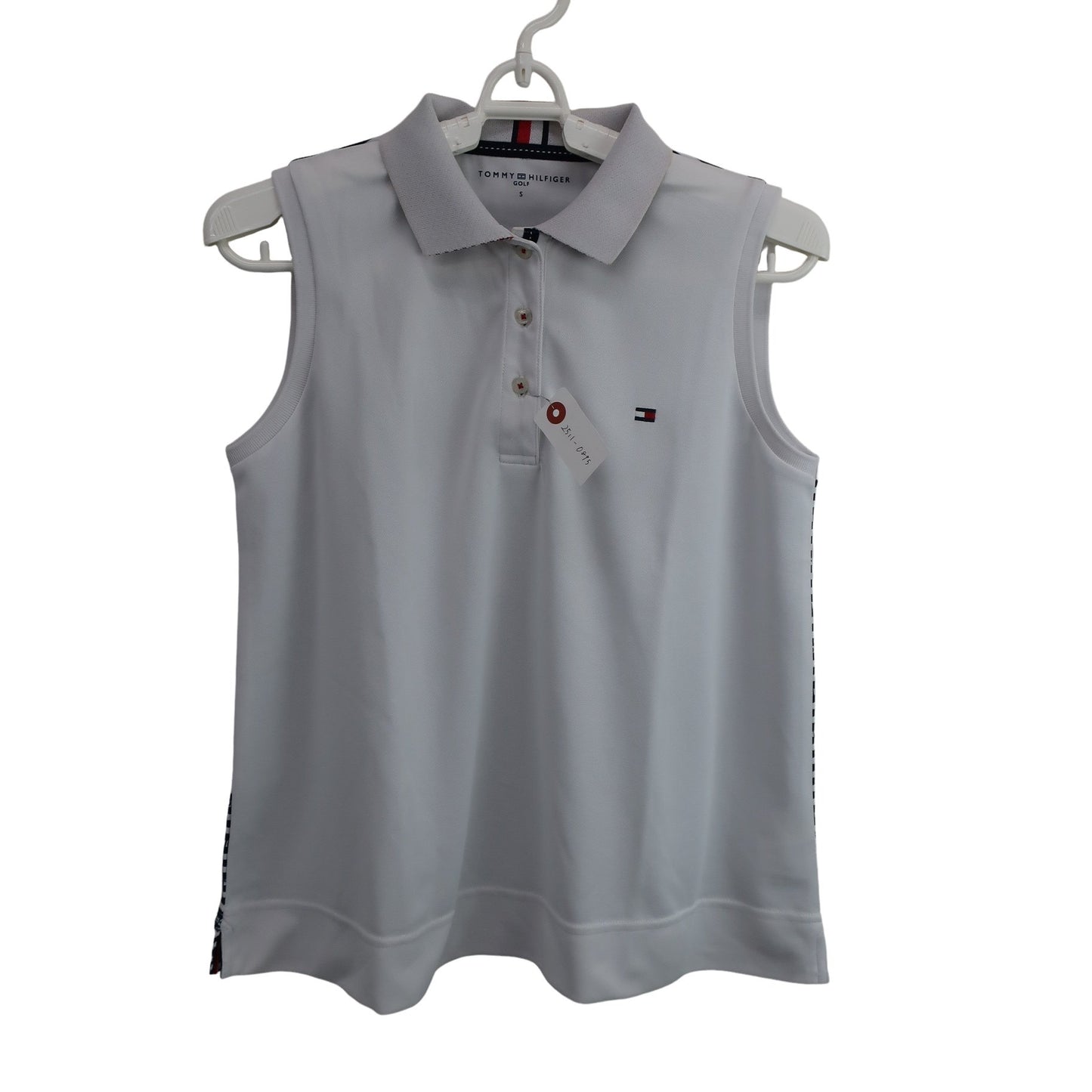 TOMMY HILFIGER GOLF(トミーヒルフィガーゴルフ) ノースリーブポロシャツ 白ネイビー レディース S A