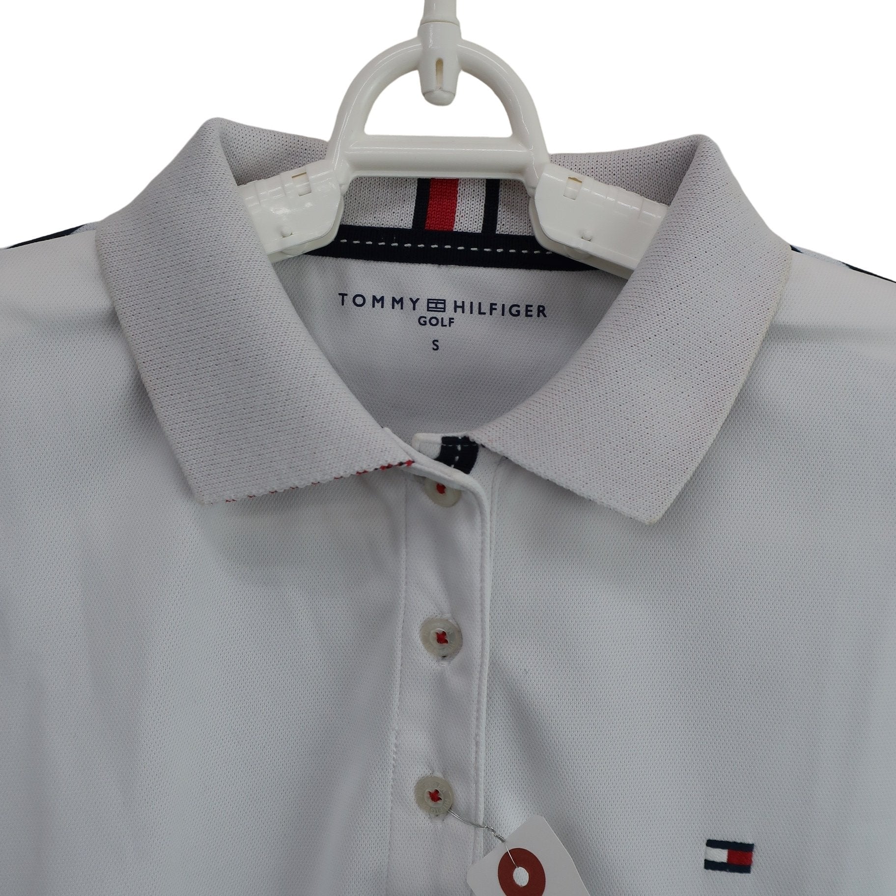 TOMMY HILFIGER GOLF(トミーヒルフィガーゴルフ) ノースリーブポロシャツ 白ネイビー レディース S A