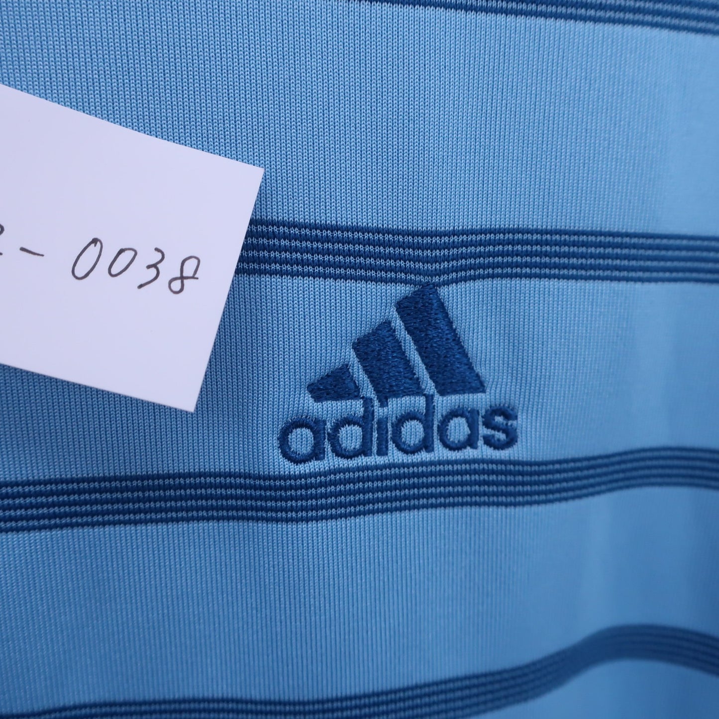 adidas(アディダス) ポロシャツ 水色青ボーダー メンズ M A